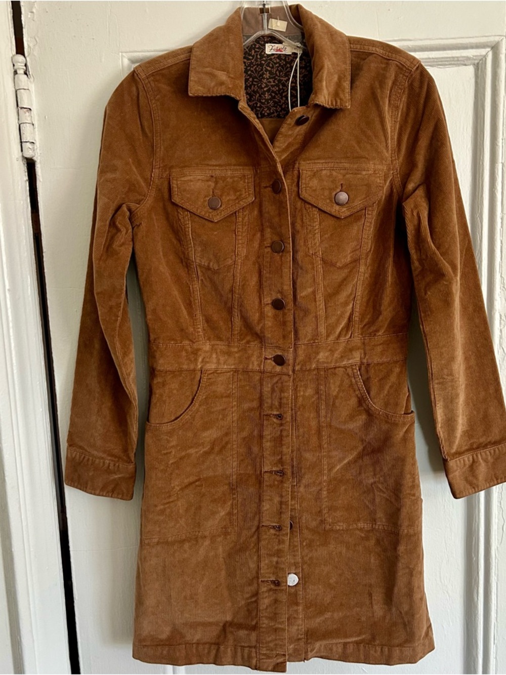 Faherty Chestnut Brown Corduroy Button-Front Mini Dress Sz 2 NWT! - Picture 6 of 10